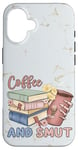 Coque pour iPhone 16 Funny Coffee and Smut Bookworm Librarian Skeleton Retro Cute