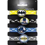 Unique Party Batman Lot de 4 bracelets en silicone, 77531, Jaune, Bleu, Gris, Noir