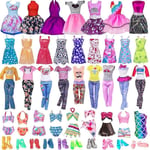 32-pack Barbie Dockkläder Toppar Byxor Klänningar Skor Mode Festtillbehör Set Barn Flickor Leksaker Presenter