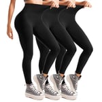 Leafigure 3 Pack Leggings for Women High Waisted Non See-Through Black Soft Workout Gym Yoga Pants XXL