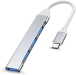 Extenseur Usb,Concentrateur Usb,Adaptateur Usb 4 Ports,Adaptateur Usb De Type C Vers Usb 3.0,Répartiteur Usb-C Ultra Fin,Compatible Avec Windows,Macbook Pro/Air,Argent Chromé