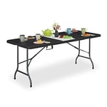 Relaxdays Table de Jardin, Aspect rotin, poignée de Transport, 72x180x74 cm, Plastique, métal, Pliable, Noir