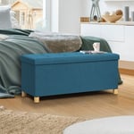 Idmarket - Banc coffre rangement sur pied 100 cm tissu bleu canard