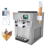 VEVOR Machine à Crème Glacée Commerciale 20 L/h 1800 W 3 Saveurs, Machine à Glace Italienne Trémie 2x4 L, Pré-Réfrigération, Nettoyage Automatique, pour Yaourt Café Snack-Bar Restaurant Supermarché