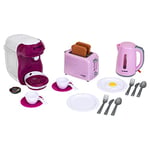 Theo Klein 9597 Bosch Breakfast Set I Pink kitchen accessory set incl. toaster, coffee maker and kettle I With crockery, cutlery and dummy fried egg I Toys for children aged 3 and over