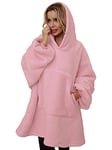 LIVACASA Pull Couverture Unisexe Chaud Doux avec Grand Poche Sweat à Capuche Hiver Robe de Chambre Pull Plaid Hoodie Cadeaux de Noël en Camping pour Devant La Télé Rouge foncé