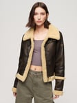 Superdry Faux Shearling Cropped Jacket, Dark Brown