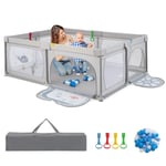 Large Baby Playpen Kids Activity Center w/ 50 PCS Ocean Balls Infant Safety Gate