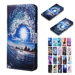 Rose-Otter Compatible pour Coque Apple iPhone 6S 6/7 / 8 Cuir Housse Etui Porte Carte Portefeuille Flip Case avec Motif à Rabat Antichoc Bumper Cover - Bleu Ocean Wave