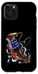 Coque pour iPhone 11 Pro Pêche au bar poisson drapeau américain papa père 4 juillet