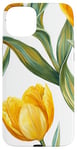 Coque pour iPhone 15 Plus Tulipes jaune vif avec feuilles vertes sur fond blanc