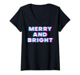 Womens Merry And Bright Rave EDM Music Festival Trippy Techno Party V-Neck T-Shirt