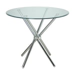 DRW Table Ronde en Verre avec Pieds en métal chromé, Transparent, Ø 90 x 76 cm