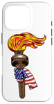 Coque pour iPhone 16 Pro Drapeau américain et torche 4 juillet patriotique américain