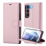 for Samsung Galaxy S21 Case and Screen Protectors with RFID Blocking Credit Card Holder, PU Leather Folio Flip Kickstand Protective Shockproof Women Men for Samsung S21 Wallet Phone Case (Rose Gold)