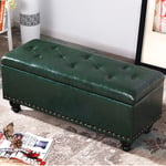 Pouf Banc de Rangement en Simili Cuir Grand Coffre Causeuse Canapé Vert