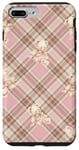 Coque pour iPhone 7 Plus/8 Plus Adorable ours en peluche Coquette Rose Plaid doux Fille Vintage