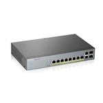 Zyxel Switch 8 ports Gigabit Smart Managed PoE+ avec une réserve de 130 watts et 2 ports Gigabit en cuivre + 2 SFP avec gestion Cloud Nebula, Long Range PoE Switch [GS1350-12HP]