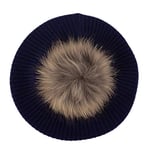 Autumn Winter Real Pompom Acrylic Beret Women Fashion Hat Spring French Vintage Berets Autumn Casual Solid Color Hats-Navy A