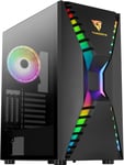 Cronus Mid Tower Case - PC Gaming Case with 1 x 1400mm ARGB Rear Fan, RGB LED Front & Full Tempered Glass Side Panel, GPU Bracket, Supports Liquid Cooling, Cable Management, Tower Case, Black