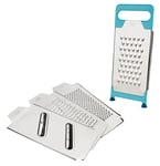 Tasty Multifunctional Grater & Slicer, Vegetable Slicer & Cheese Grater, 4 Interchangeable Grating Surfaces, Hand Grater, Shredder, Anti-Slip Handle, 27x11x5cm, Light Blue & Silver