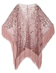 PrettyGuide Women's 1920s Shawls and Wraps for Evening Dresses Oversized Sequin Beaded Fringed Wedding Cape, Pink, One Size