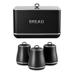 Tower Renaissance Bread Bin & Canisters Kitchen Set (Black)