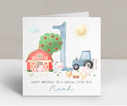 Personalised Boys 1st Birthday Card Farm Animals Son Grandson Little Boy