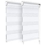 VOUNOT 2 Pack Day&Night Zebra/Vision Window Double Roller Blinds White 45x150cm