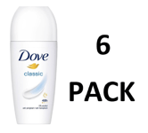 6 x Dove Classic Roll On Anti-Perspirant 48H of Sweat & Odour Protection, 50ml