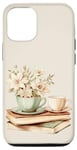 Coque pour iPhone 14 Pro Aquarelle Sauge Green Flower Books And Coffee
