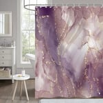 Rideau de douche Marbre 180x200, Hnmdmyi Abstrait Rose Violet Or Scintillant Rideau de Baignoire Moderne Luxe Ombre Cristal Texture Art Imperméable Polyester Tissu Lavable Rideau de Bain avec Crochets