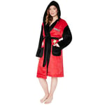 Peanuts Snoopy Peignoir Polaire Femme avec Capuche - Cadeau Robe de Chambre Femme (Rouge/Noir, L)