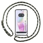 Tumundosmartphone Étui pendentif transparent pour Samsung Galaxy A35 5G avec cordon vert/doré