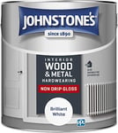 Johnstone's 3201744-HH - Interior Hardwearing Non Drip Gloss - Interior Paint - Drip Resistant Formulation - Suitable for Interior and Exterior Wood and Metal - Pure Brilliant White - 2.5 L