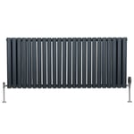 Radiateur à Colonne Ovale 600 x 1440mm & Robinet Thermostatique Chromé, Chauffage Moderne Horizontal en Acier au Carbone Gris Anthracite Mat, Cuisine Salle de Bain [Brosse, Attaches & Supports INCLUS]