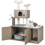 Costway - Arbre à Chat 2 en 1 avec Toilettes Cachées, Centre d'Activités pour Chatons avec Condo et Boules Suspendues, Tour à Chat avec Maison de