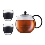 Bodum Assam Set Tea Press, Borosilicate Glass, 1.0 L/34 oz with 2 Glasses of 0.35 L/12 oz, Black