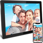 SURFOU Cadre Photo Numerique WiFi 10,1" 1280P Full HD avec écran Tactile LCD IPS, 16Go Stockage avec Fonction Photo, Rotation Automatique, Cadre Photo Numérique Smart Montage Mural, Nior