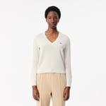 Lacoste Pull col V coton Taille 38 Blanc