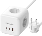 6 En 1 Cube Rallonge Multiprise, 3 Prises Ac, 65W Gan Chargeur Rapide Multiple Avec 2 Usb C Et 1 Usb A Prise Multiple Avec Interrupteur Pour Maison, Cuisine, Bureau, Tressé Câble- 1.5 Mètre