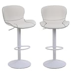 Youhauchair Tabouret Bar Lot de 2, Tabouret de Bar Réglable en Hauteur en Cuir PU, Chaise de Bar avec Dossier et Repose-Pieds, Chaise Haute Cuisine Pivotant, Moderne, Blanc