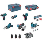 BOSCH Kit 12V BMK7-28BD3 (GSR 12V-15+GDR 12V-105+GWS 12V-76+GST 12V-70+GOP 12V-28+GSA 12V-14+GLI 12V-80+3 x 2,0Ah+GAL1230CV)