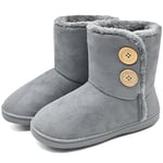 KuaiLu Chausson Montant Femmes Hiver Haut Chausson Boots Peluche Chaud Fourrure Charentaise Fourrés Laine Doublure Chausson Bottes Bottines Pantoufle Antidérapant Chausson Gris 36-37