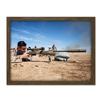 Kitandwe Military USA Marine Combat Team Machine Gun Photo Artwork Framed Wall Art Print 18X24 Inch