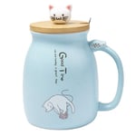 lachineuse TASSE CHAT KAWAII 450 ml - Grande Tasse avec Couvercle et Cuillère Contenance - Mug à Infusion, Thé, Café - Tasse Japonaise Originale - Kitty Mignon - Couleur Bleue