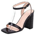 Garggi Women Open Toe Evening Block High Heels Ankle Strap Sandals Fashion Ladies Party Heeled Sandals Summer Shoes Black Size 42 Asian