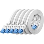 5x 2m CAT6 Câble Réseau Plat 1000 Mbit Gigabit LAN - Cat 6 RJ45 Ethernet Câble de Raccordement Câble de Pose fin Plat - pour Internet Switch Routeur Modem Panneau de Brassage - Blanc