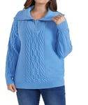 Hanna Nikole Pull pour femme - Col rond - Pull décontracté en tricot - Automne - Hiver - Couleur unie - Manches longues - Chemisier ample, bleu, 52 grande taille