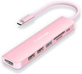 USB C avec Charge PD 100W HDMI 4K Lecteur de Carte SD/Micro SD USB 3.0 Adaptateur Compatible 2023-2016 MacBook Pro/Mac Air M1/M2 Chromebook iPad Plus d'appareils de Type C(CE18 Rose)